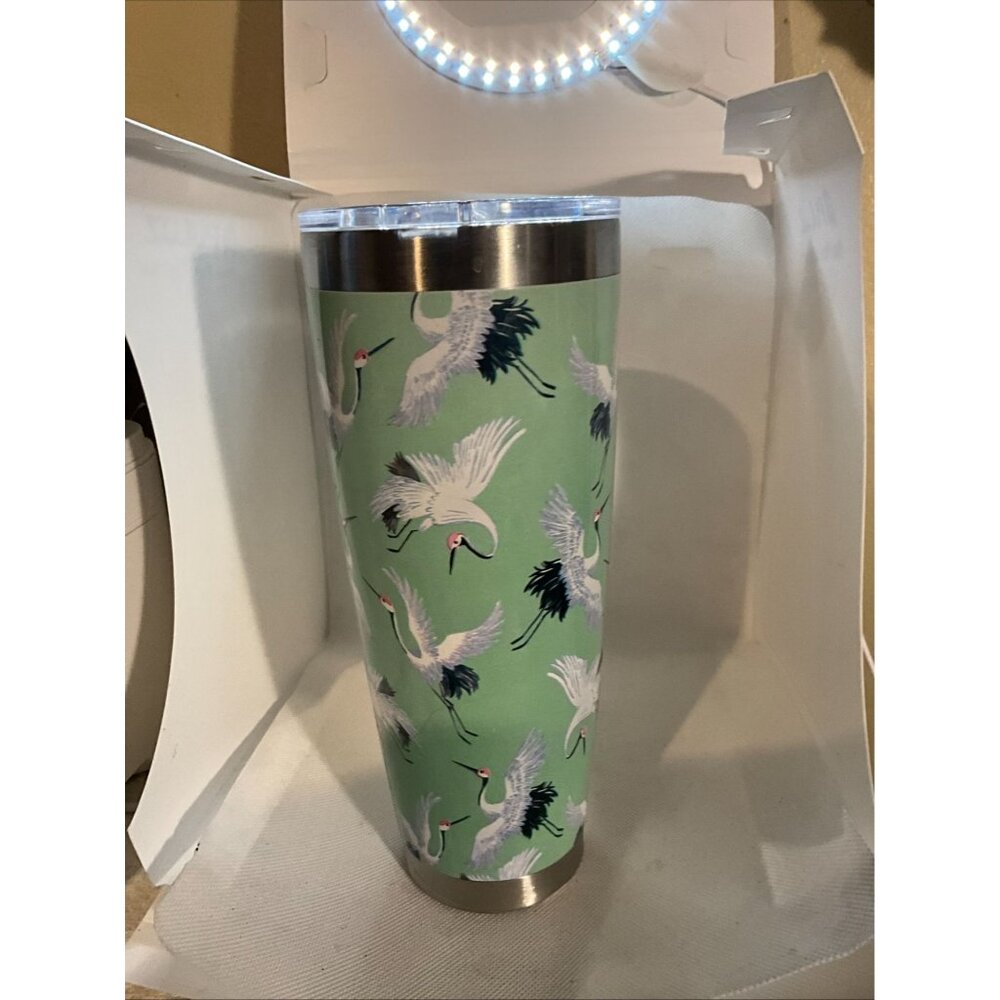 Stainless Steel 20 Oz Insulated Tumbler With Crane Design & Clear Lid For Hot &